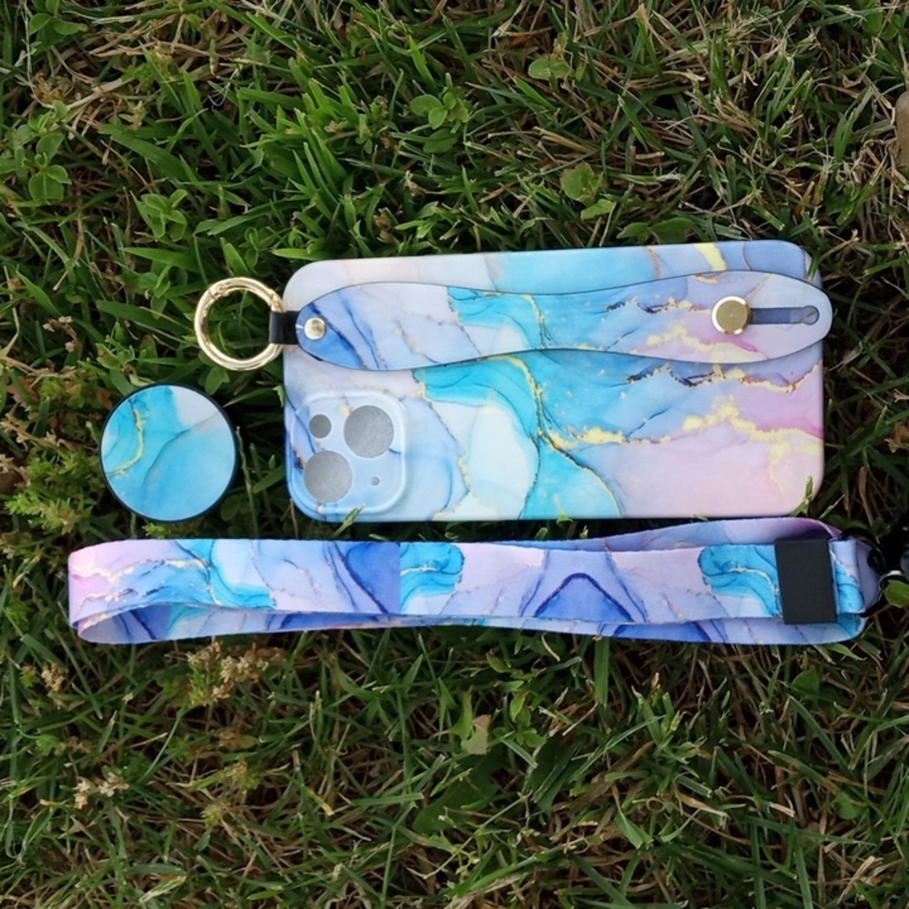 Iphone 13 Phone Case 3Pc(Phone lanyard, Pop Socket, Phone Case with Hand Strap